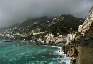 mare, nuvole, onde, acqua, montagne, panorama, paese, maltempo, città, costa