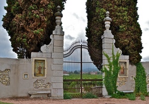 cancello, alberi, verde, colonne, edera, edicole