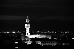 torre, bianconero, notte, firenze, nero, panorama, luci, notturno, notturna