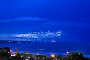 cielo, fulmine, mare, luci, temporale, blu, fulmini, alberi, notturno, nuvole, lampo