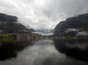 lago, nuvole, montagne, acqua, nebbia, panorama, cielo, riflessi, riflesso, case