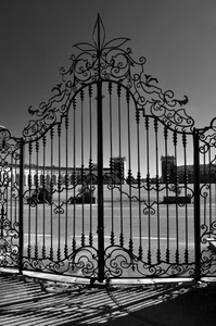 cancello, bianconero, ferro, ombra, piazza, ombre, chiuso