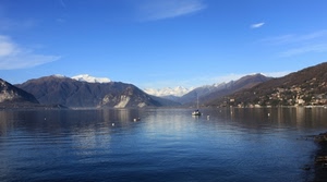 lago, montagne, barche, panorama, neve, acqua, barca, cielo