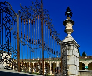 cancello, cielo, ferro, archi, vaso, colonna, portico, cancellata, pilastro, metallo, blu, tetto