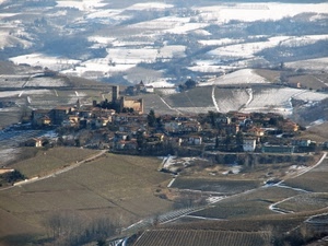panorama, neve, castello, case, campi, paese, inverno, borgo, prati, paesaggio, vigneti, strade