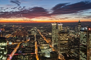 grattacieli, tramonto, nuvole, città, luci, panorama, metropoli, cielo, strade