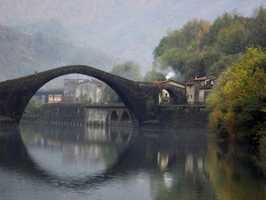 fiume, ponte, arco, riflesso, alberi, acqua, diavolo