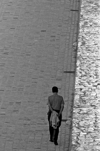 uomo, bianconero, strada, passante, persona, grigio, muro