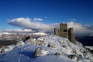 neve, castello, torri, montagna, rocca, nuvole, cielo, inverno, rocce, calascio, bianco