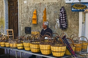 cesti, uomo, vimini, porta, artigianato, artigiano, mercato, ceste, portone, muro