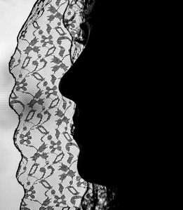 profilo, donna, velo, bianconero, silhouette, naso, nero, veletta
