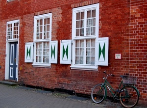 bicicletta, finestre, porta, mattoni, bianco, verde, bici, muro