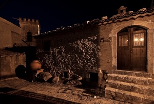 porta, notte, gradini, vaso, notturno, scalini, casa, torre, scala