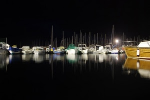 barche, porto, notte, notturno, acqua, riflesso, alberi, riflessi, nero, marina, buio, mare, imbarcazioni, luci, luce
