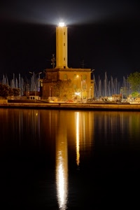 faro, riflesso, mare, notte, riflessi, luce, notturno, acqua, luci, porto