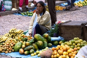 frutta, donna, banane, ananas, mercato, strada, verde, cibo, giallo, venditrice