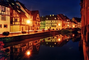 riflessi, ponte, notturno, fiume, canale, luci, case, acqua, notte, lampioni, riflesso