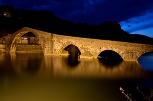 ponte, archi, notte, fiume, acqua, luce, notturno, cielo, riflesso