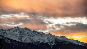 nuvole, neve, montagna, tramonto, montagne, cielo, alba, rocce, arancione