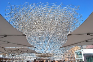 ombrelloni, expo, cielo, struttura, milano, architettura, persone, alveare