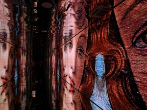 donna, occhi, viso, riflesso, expo, capelli, riflessi, specchio, specchi, corridoio, colori, prospettiva, dipinto, volto