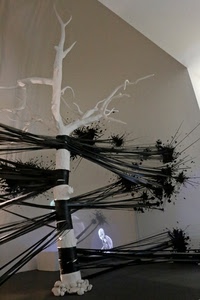 bianco, albero, nero, rami, expo, bambino, fili, nastri, luce