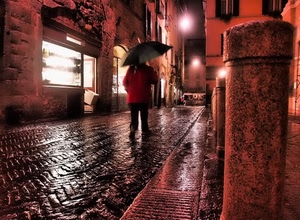 ombrello, pioggia, strada, luci, notte, sera, vetrina, notturno