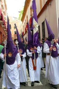 viola, processione, cappucci, bianco, incappucciati, bandiera, bastoni