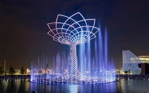 albero, expo, luci, zampilli, fontana, milano, acqua, notte