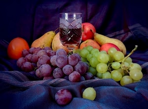 frutta, bicchiere, uva, vino, pere, nera, mele, chicchi, bianca, vetro, viola, natura, grappoli, cibo, mela, composizione, acini, stoffa