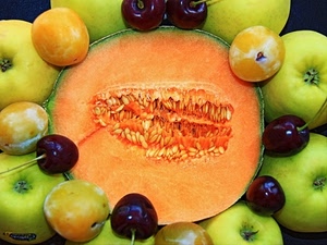 melone, frutta, mele, ciliegie, arancione, verde, semi, prugne, ciliege, giallo, susine, colori, arancio, rosso, mezzo