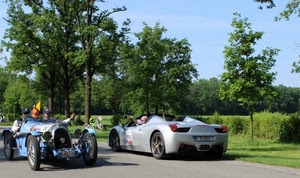 alberi, due, epoca, auto, strada, macchine, automobili, ferrari