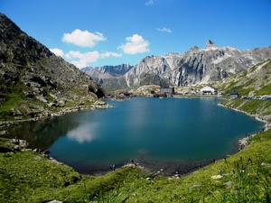 lago, acqua, montagne, verde, nuvole, cielo, montagna