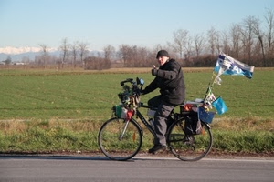 bicicletta, bandiere, prato, strada, ciclista, alberi, bandiera, uomo, campo, campagna, verde, ok