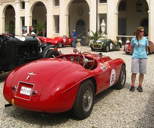 donna, rosso, ruote, auto, rossa, epoca, ferrari, automobile, targa, esposizione, macchina