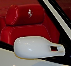 bianco, rosso, ferrari, specchietto, auto, cavallino, sedile, pelle, automobile, poggiatesta, cuciture, sedili
