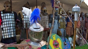 armature, scudi, elmi, piume, medioevo, elmo, metallo, giallo, corazze, armatura, aquila, scudo, stand, ferro