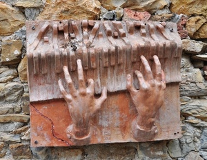 mani, tasti, pianoforte, terracotta, muro, dita, musica, scultura, tastiera