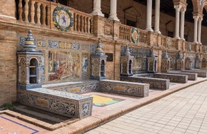 colonne, panchine, balaustra, colori, maioliche, disegni, dipinti