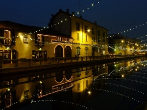 luci, notturno, acqua, canale, riflessi, notte, fiume, riflesso, luminarie, natale, naviglio, case
