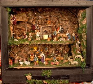 presepe, televisore, muschio, pecore, natale, angelo, madonna, statue, natività, personaggi, statuine