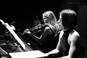 violino, donne, bianconero, musica, due, musiciste, spartito, musicisti, strumenti