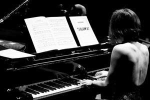 pianoforte, musica, spartito, pianista, bianconero, tasti, concerto, donna, piano