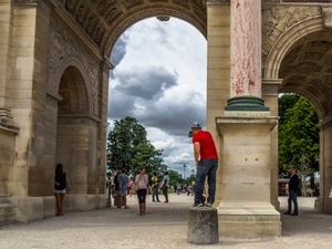 arco, archi, alberi, nuvole, persone, colonna, fotografo, rosso, verde, cielo, monumento