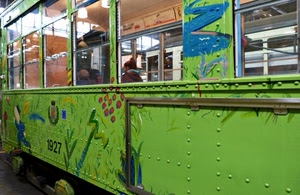verde, finestrini, treno, tram, persone, numero, stemma, vetri, disegni, passeggeri, vagone, vettura, luci, azzurro