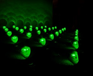 verde, luci, maschere, nero, occhi, buio, ombre