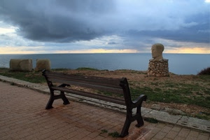 mare, panchina, nuvole, cielo, statua, acqua, scultura, orizzonte