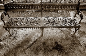 panchina, ferro, schienale, braccioli, bianconero, battuto, metallo, disegni