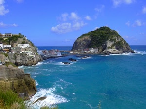mare, panorama, scogli, paese, blu, isola, ischia, azzurro, promontorio, case, costa, isolotto