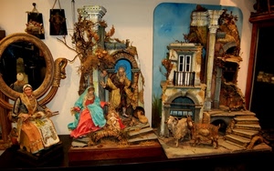 presepe, statue, madonna, natale, statuine, colonne, scale, gesù, pecore, specchio, natività, scalini, colori, colonna